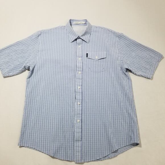 Criquet Shirt Mens XL Blue Seersucker Vented Button Gingham Check Short Sleeve - Picture 2 of 10